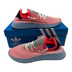 Adidas Originals Deerupt Runner Shoes YOUTH Kids Sz 5.5 Red/Blue Sneakers DA9610